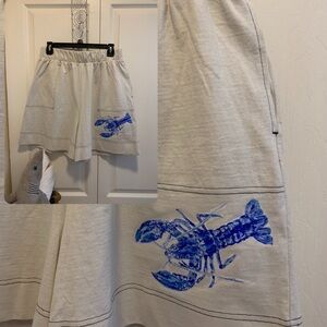 FP Beach Blue Lobster Print Shorts in Cream and Blue